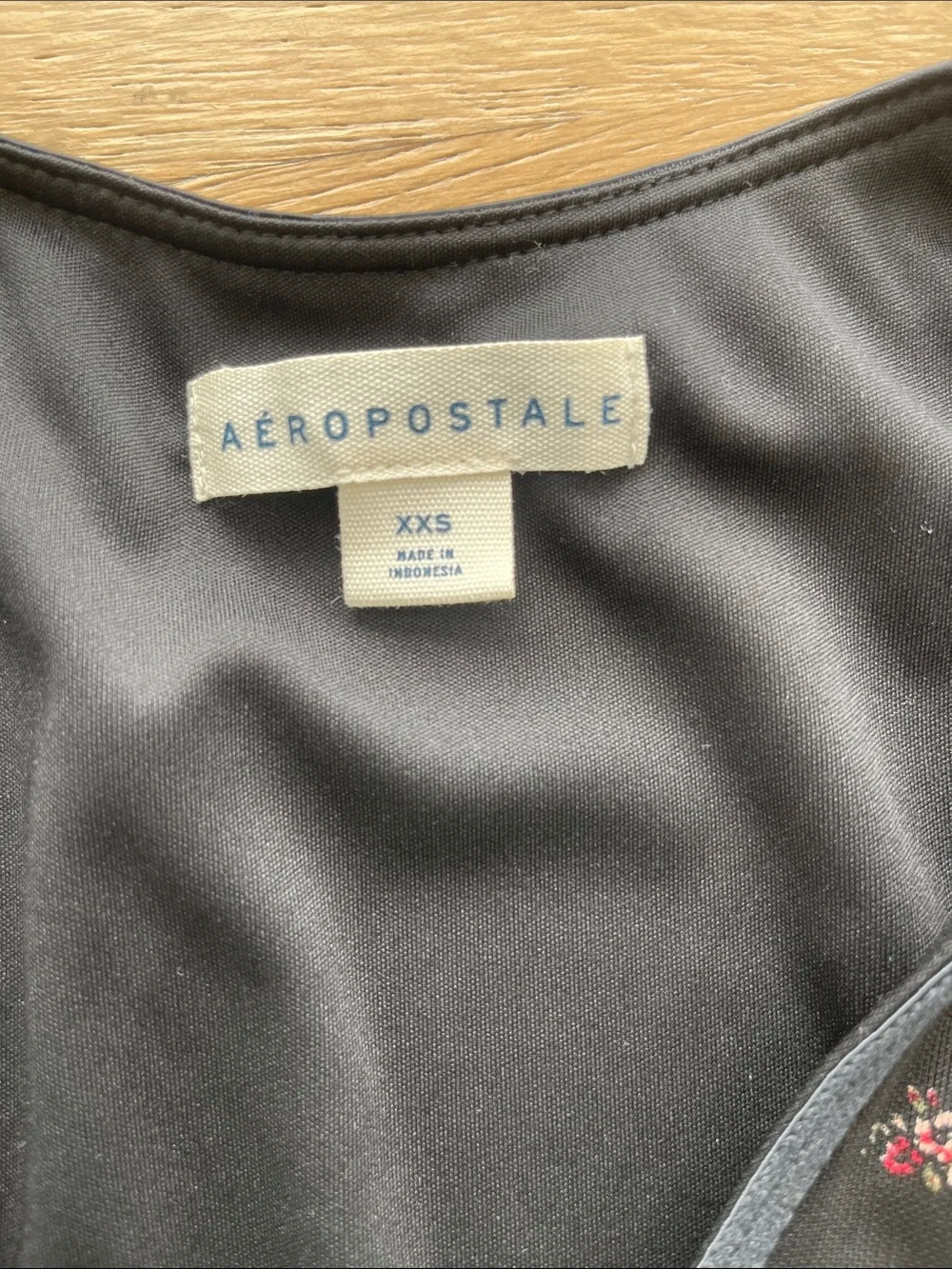 Aeropostale Black Floral‎ Trim Tie-Front Top